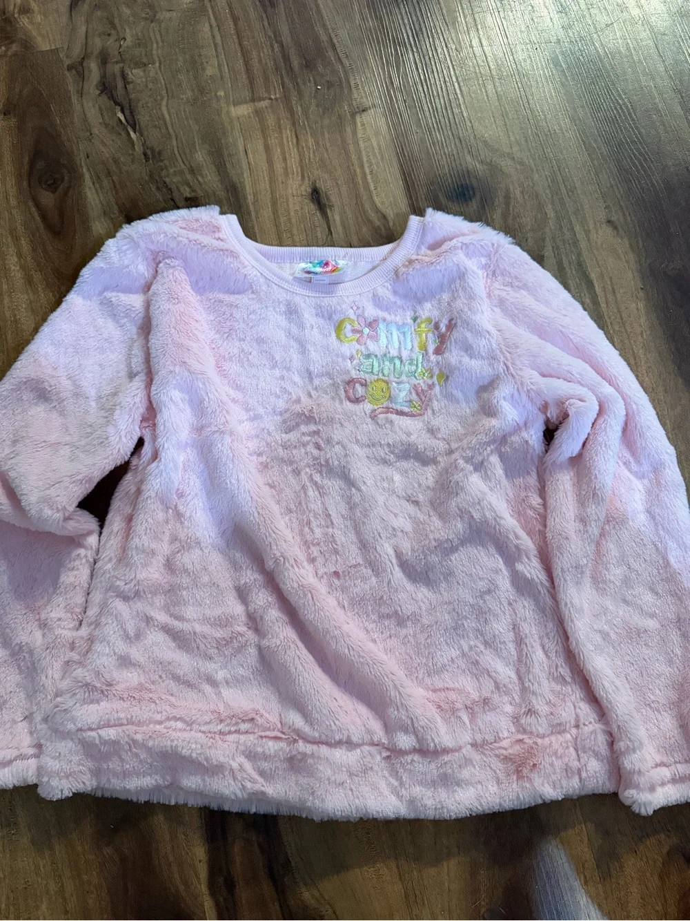 Magic Plush Light Pink Girls Pajama Top with Embroidered Front
